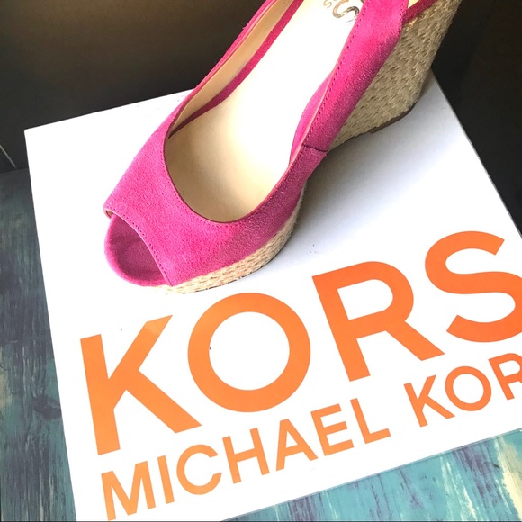 KORS Michael Kors Shoes - Michael Kors Peony Pink Suede Wedges Size 9.5
